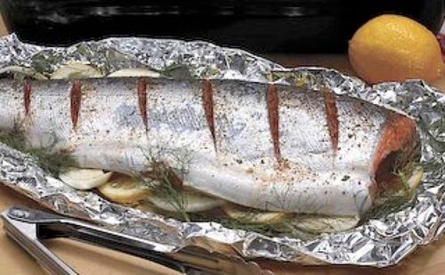 Whole BBQ Herb Stuffed Salmon with Orange Butter